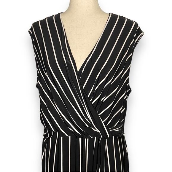 Roz & Ali Surplice Neck Line Vertical Stripe Dress Black White Women’s Size 1X - Picture 2 of 8